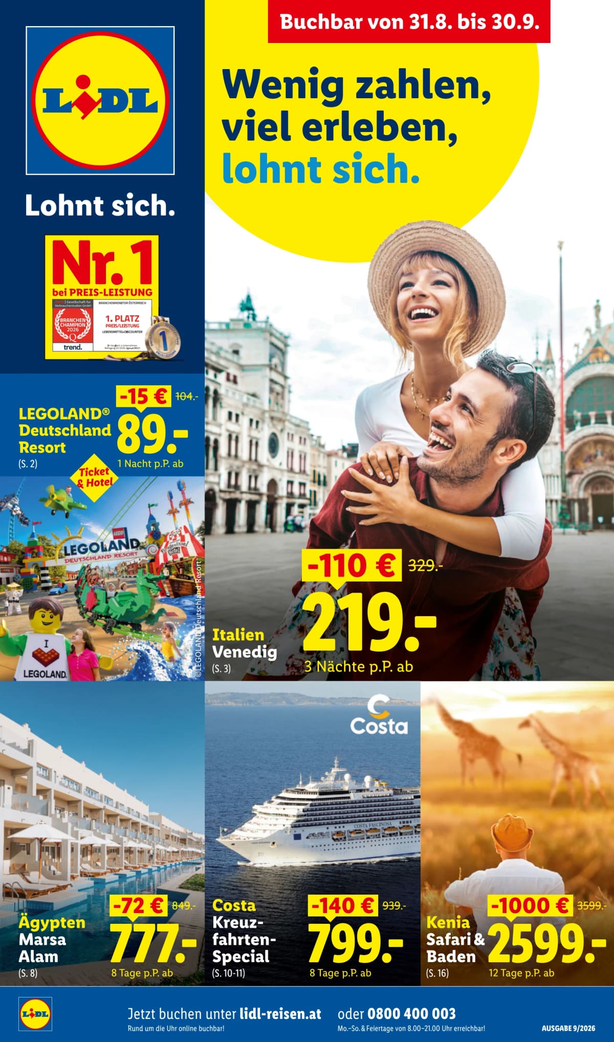 Seite 1 des Lidl Reisen Flugblatts – September Reise-Highlights ab 09.09.2026.
