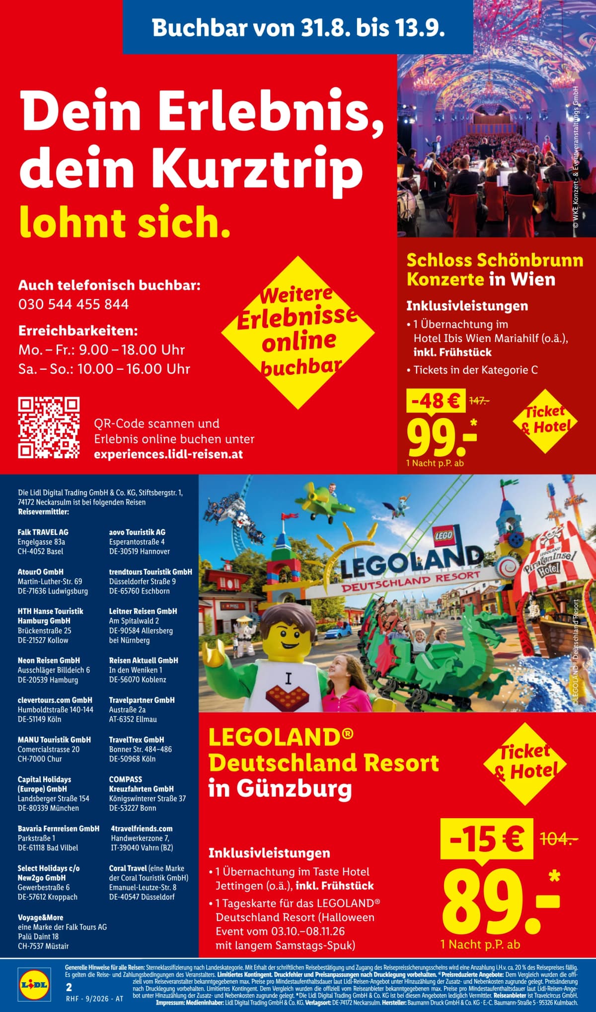 Seite 2 des Lidl Reisen Flugblatts – September Reise-Highlights ab 09.09.2026.
