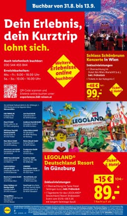 Seite 2 des Lidl Reisen Prospekts September Reise-Highlights