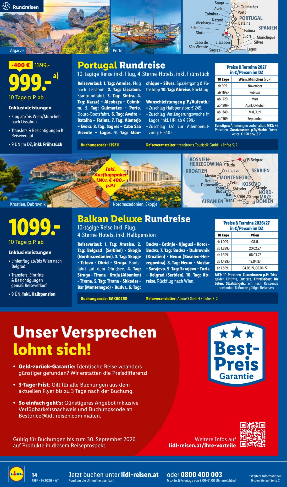 Seite 14 des Lidl Reisen Flugblatts – September Reise-Highlights ab 09.09.2026.