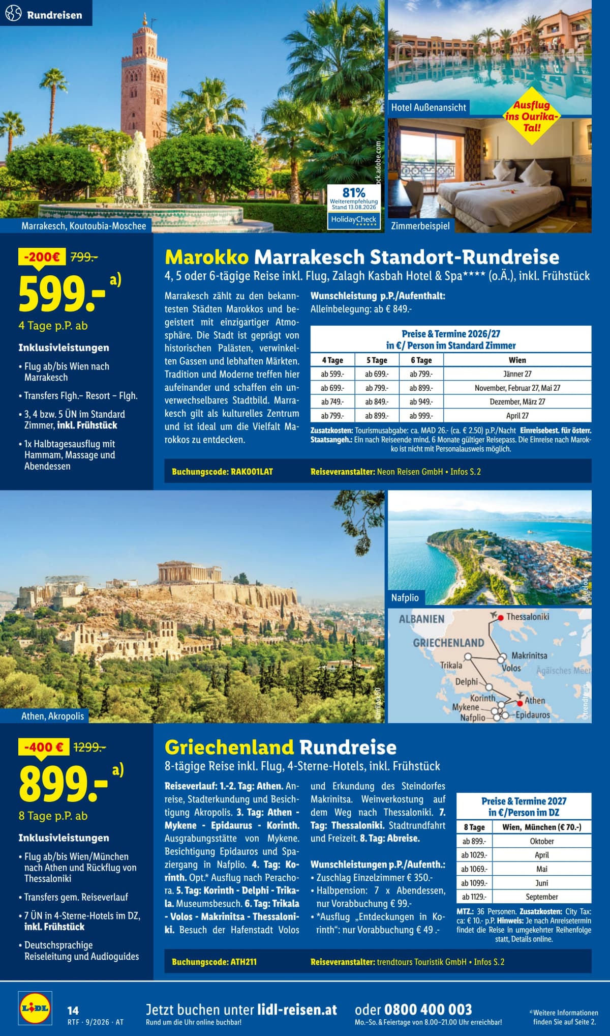 Seite 14 des Lidl Reisen Flugblatts – September-Oktober Reise-Highlights
