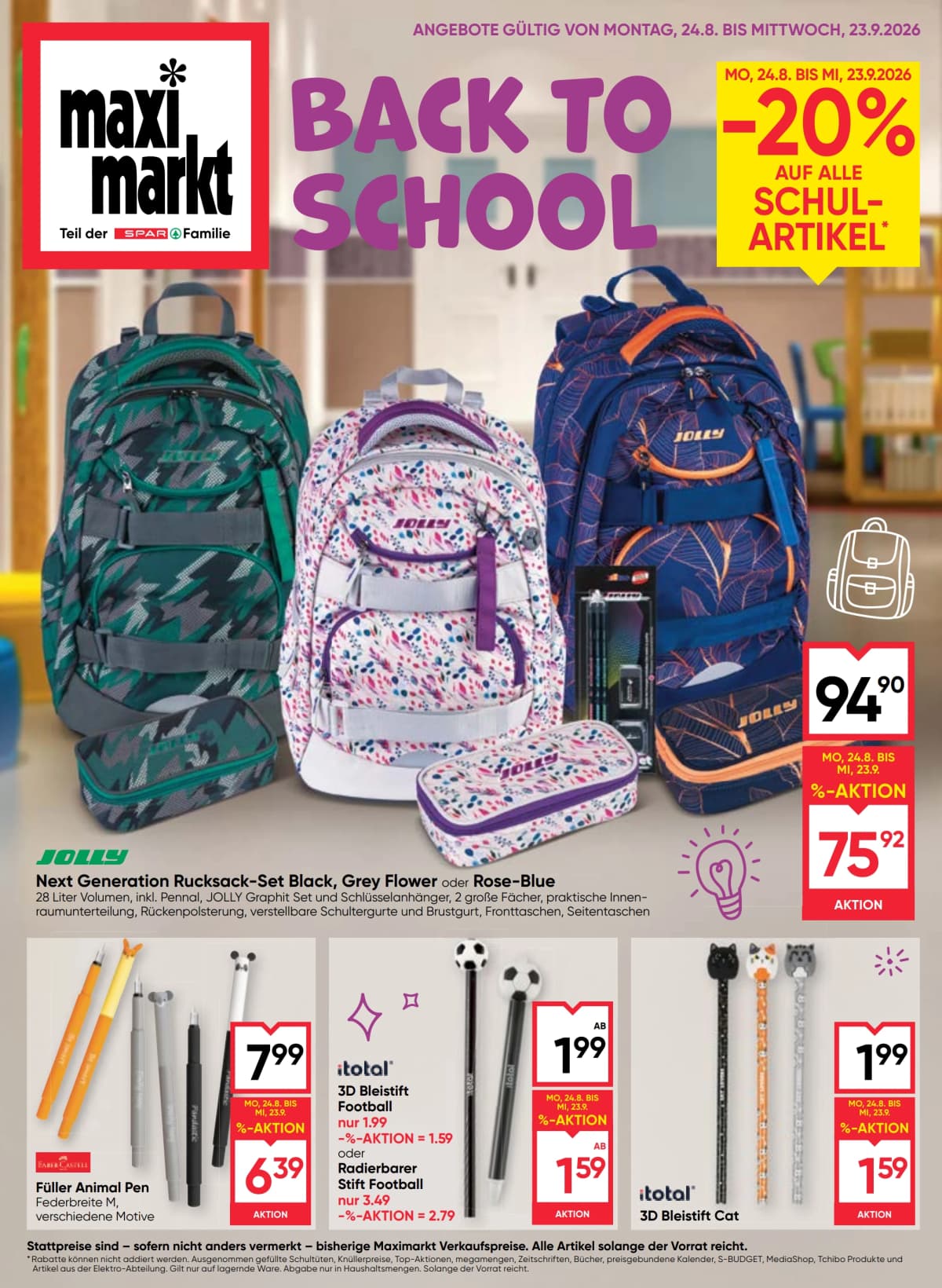 Seite 1 des Maximarkt Flugblatts – Back To School