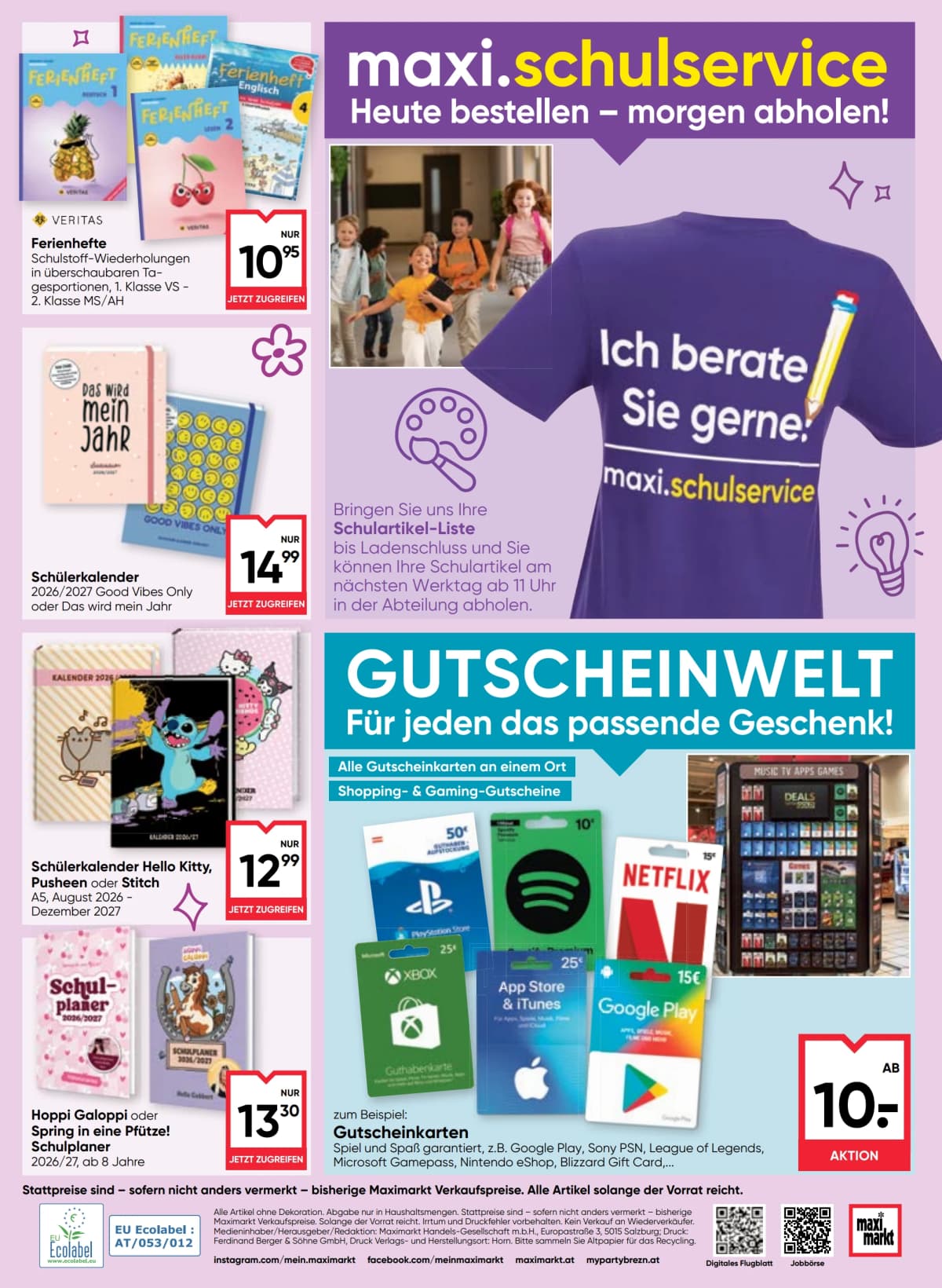 Seite 20 des Maximarkt Flugblatts – Back To School