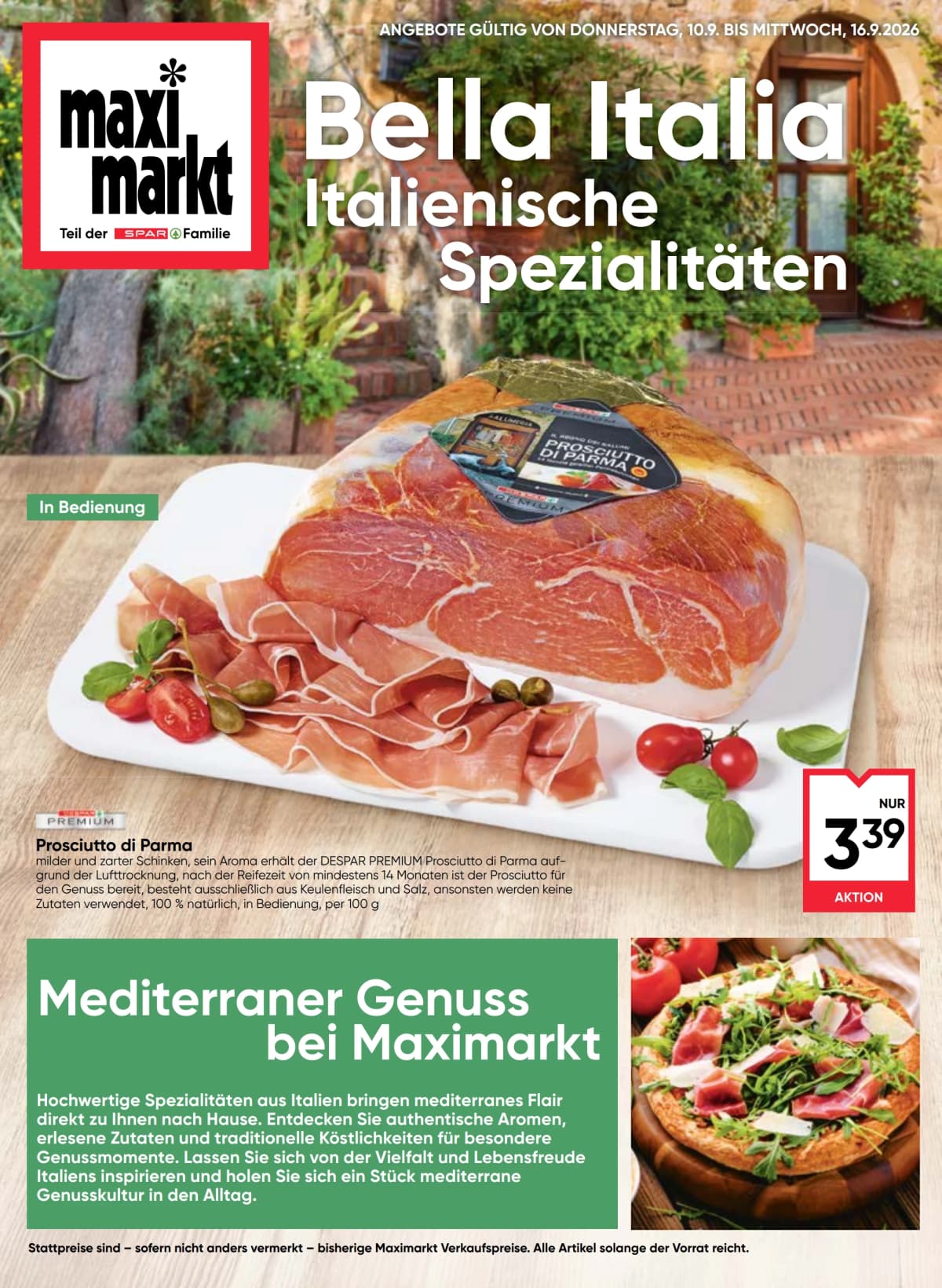 Maximarkt Flugblatt ab 10.09.2026. – Bella Italia