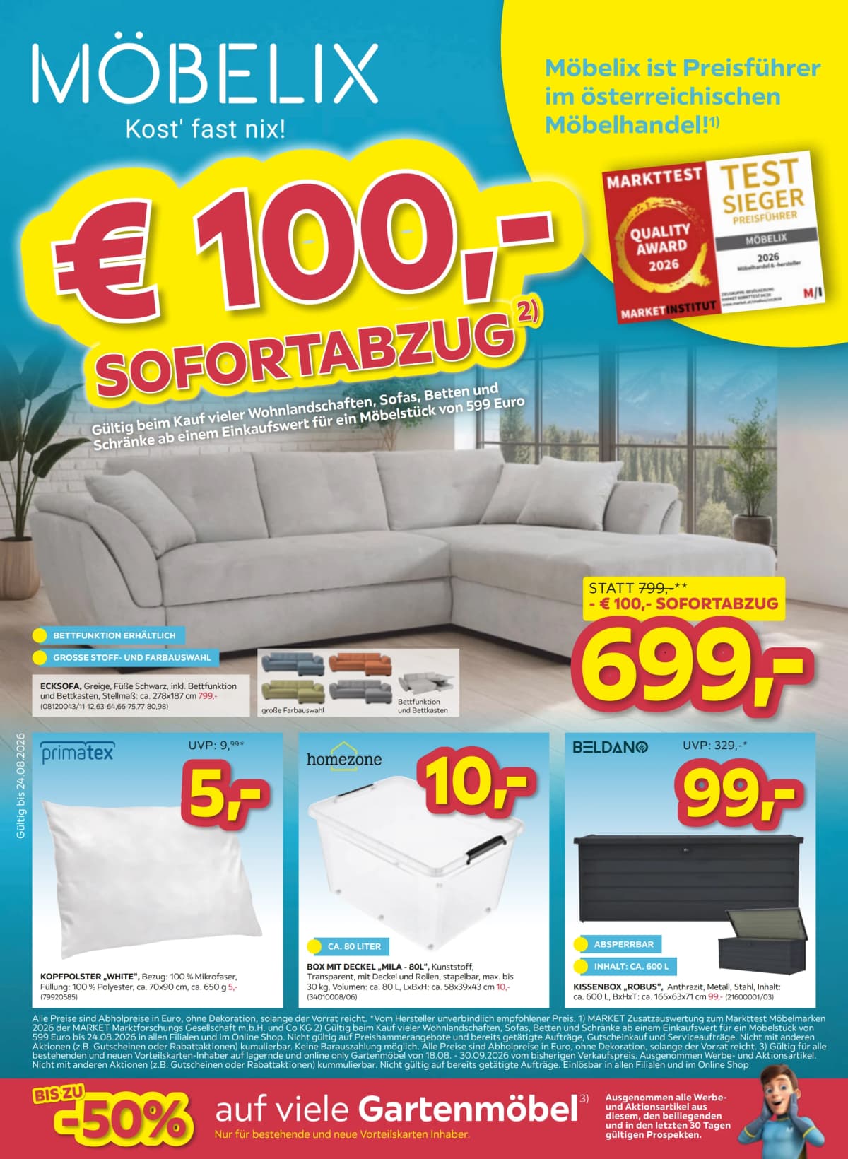 Seite 1 des Möbelix Flugblatts – Aktuelle Angebote ab 23.08.2026.