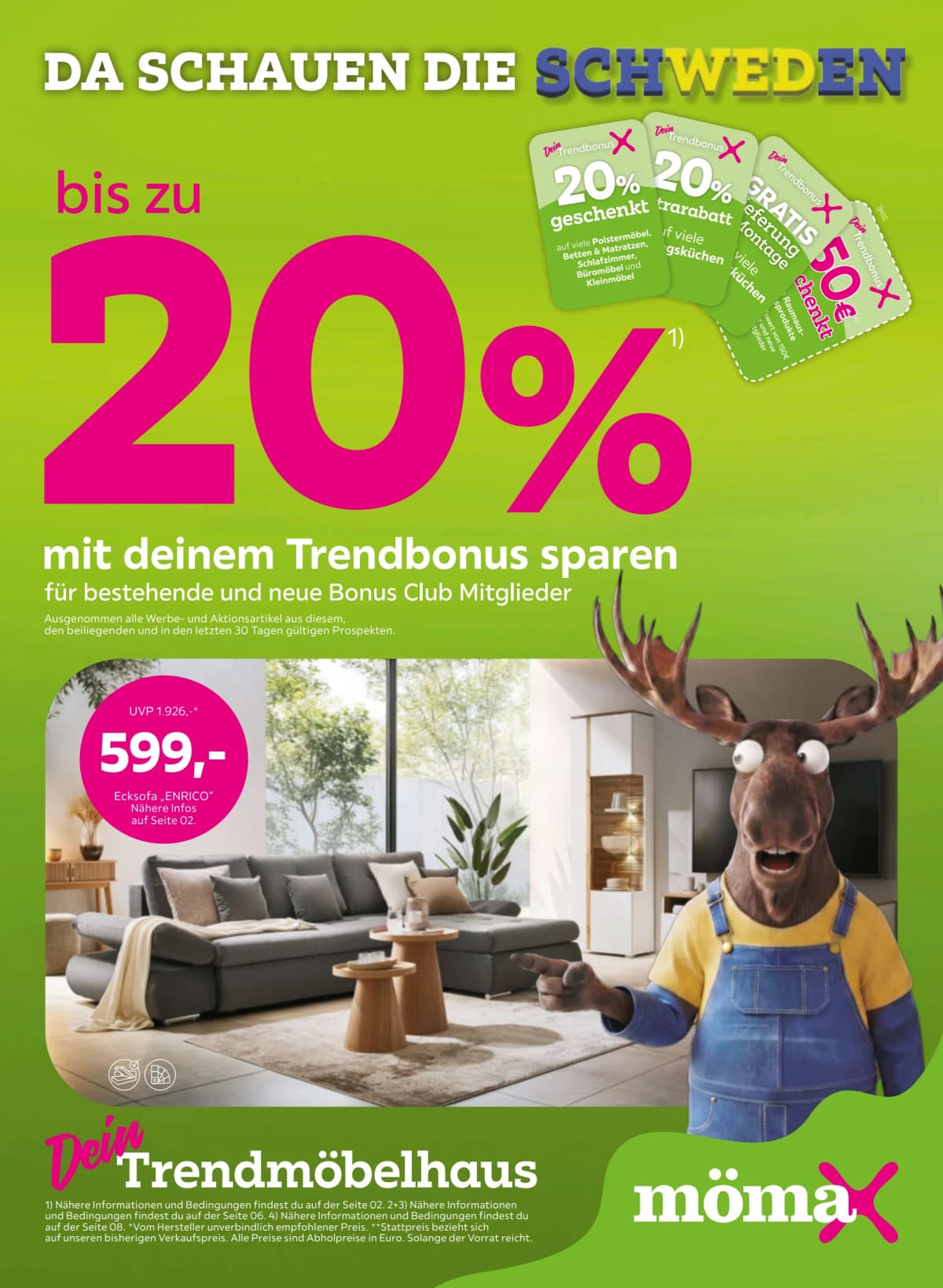 Seite 1 des Mömax Flugblatts – Bis zu 20% sparen ab 23.08.2026.