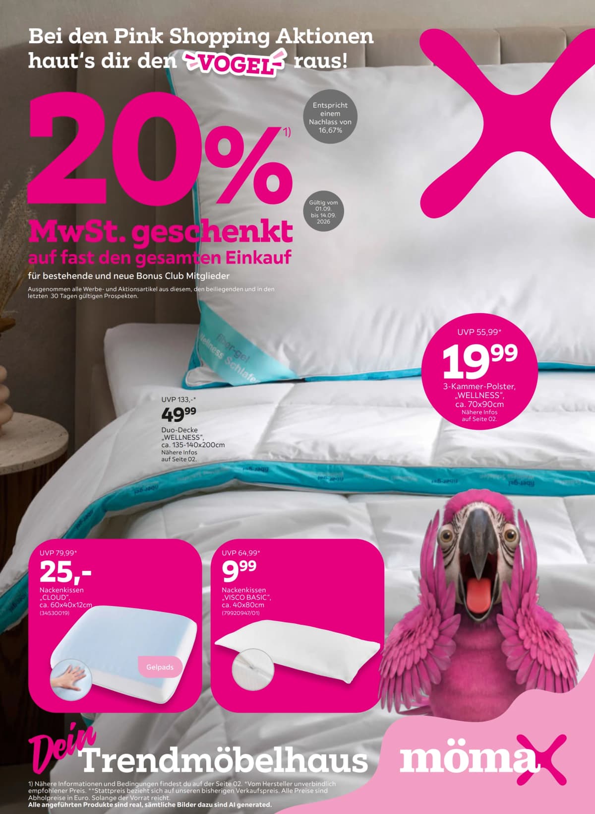 Seite 1 des Mömax Flugblatts – 20% MwSt. geschenkt