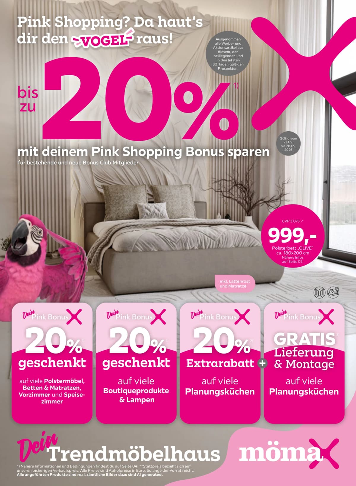 Seite 1 des Mömax Flugblatts – Bis zu 20%