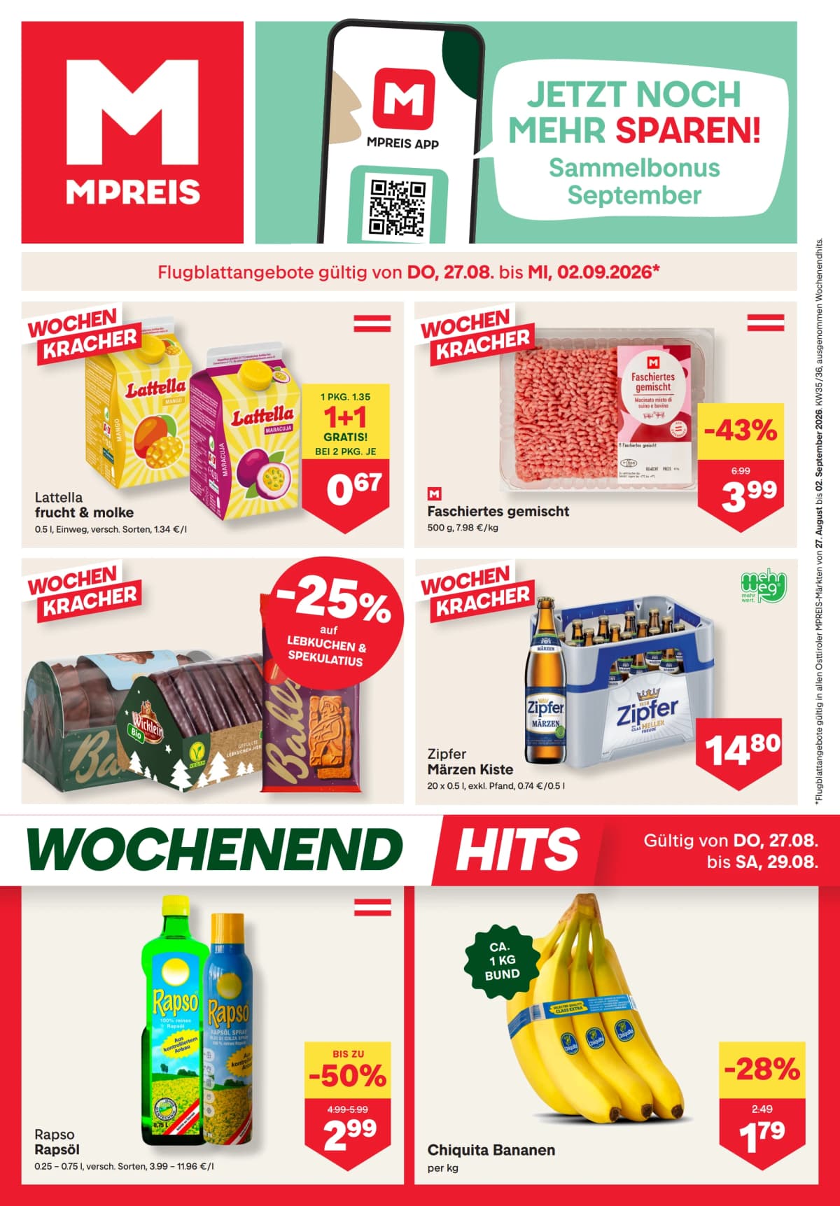 Seite 1 des MPREIS Flugblatts – Aktuelle Angebote ab 09.09.2026.