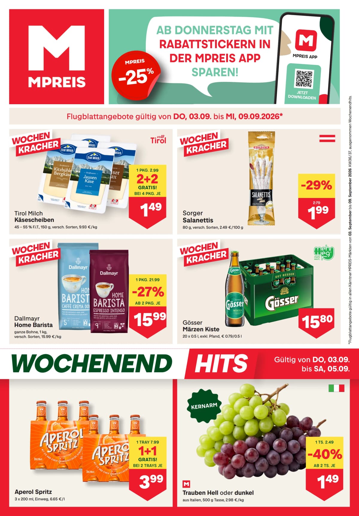 Seite 1 des MPREIS Flugblatts – Aktuelle Angebote ab 09.09.2026.