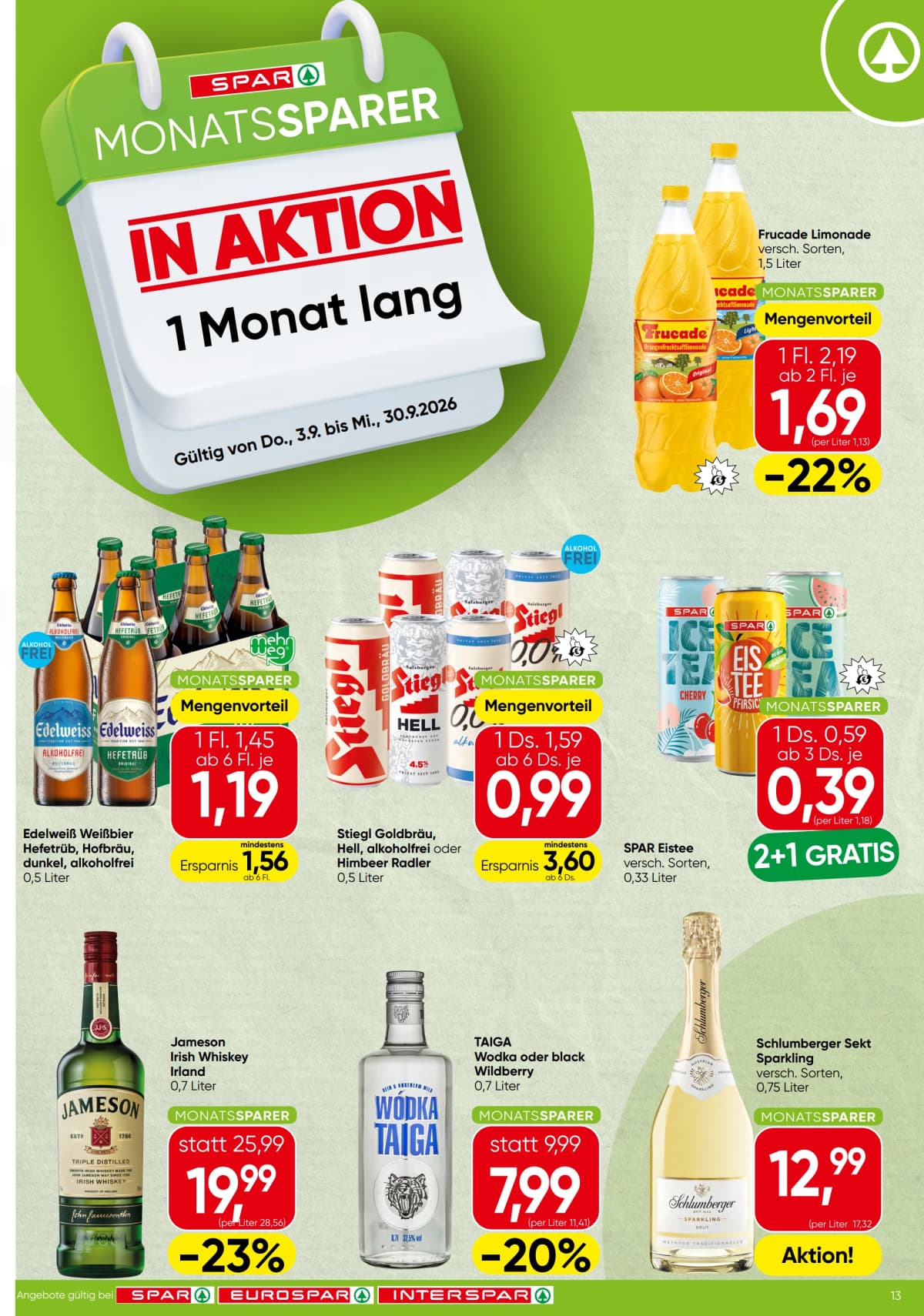 Seite 13 des Spar Flugblatts – Aktuelle Angebote ab 08.09.2026.