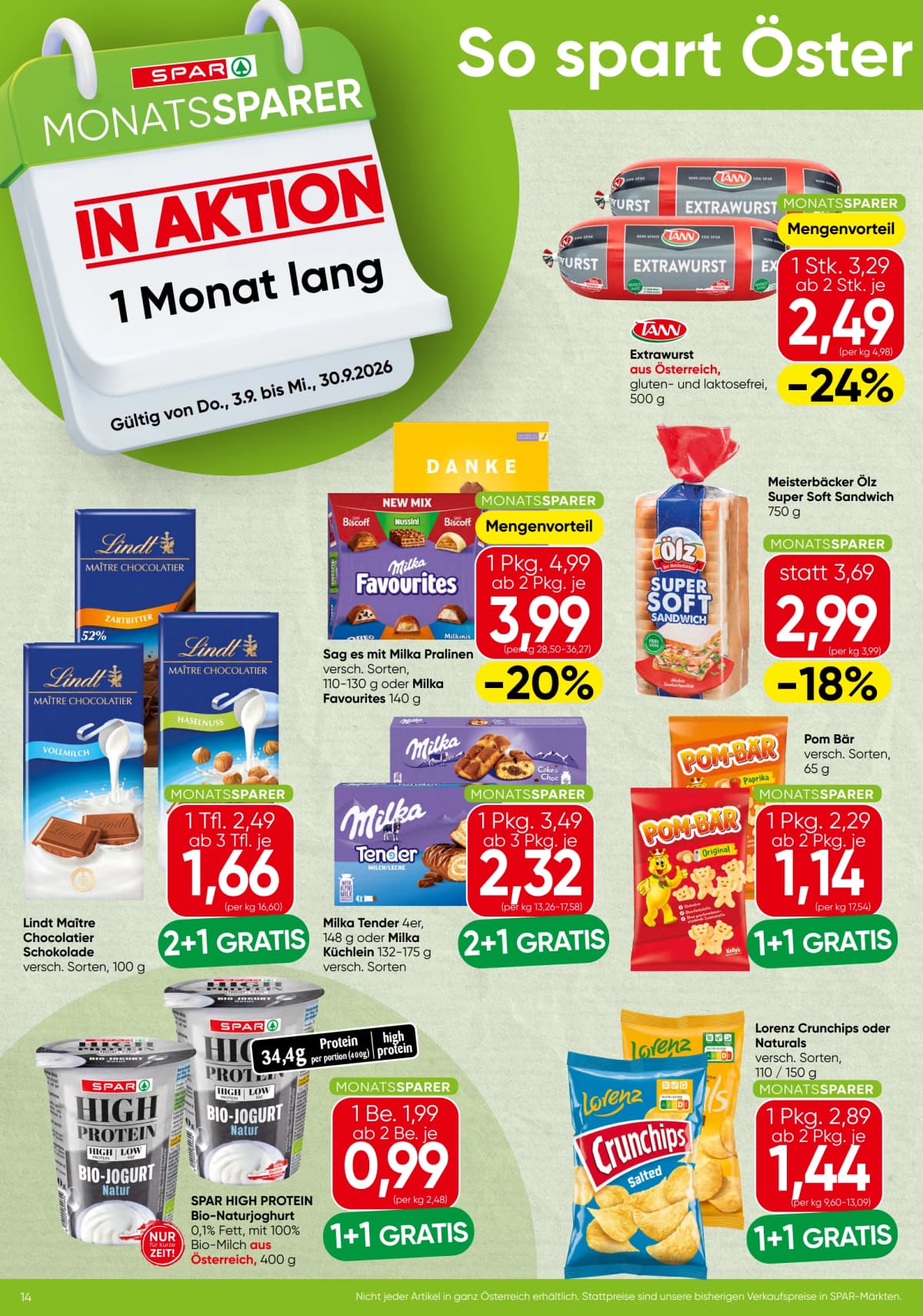 Seite 14 des Spar Flugblatts – Aktuelle Angebote ab 08.09.2026.