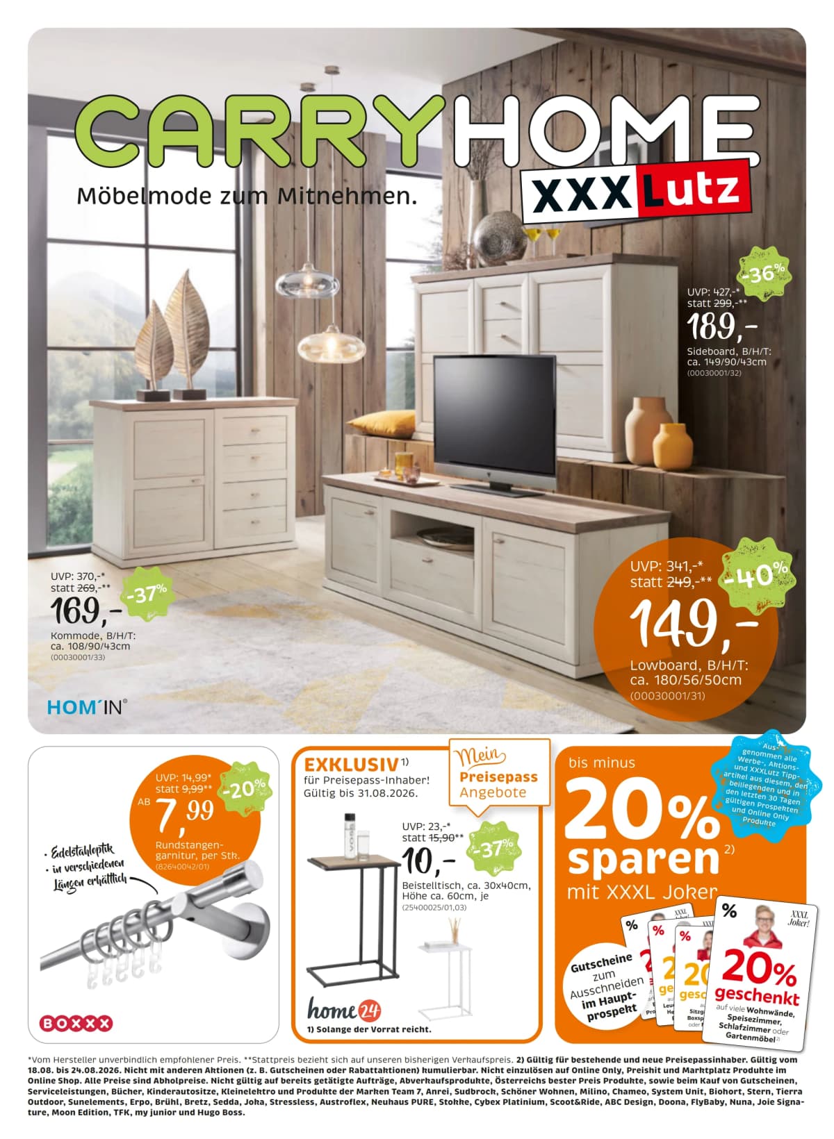 Seite 1 des XXXLutz Flugblatts – Carryhome ab 23.08.2026.