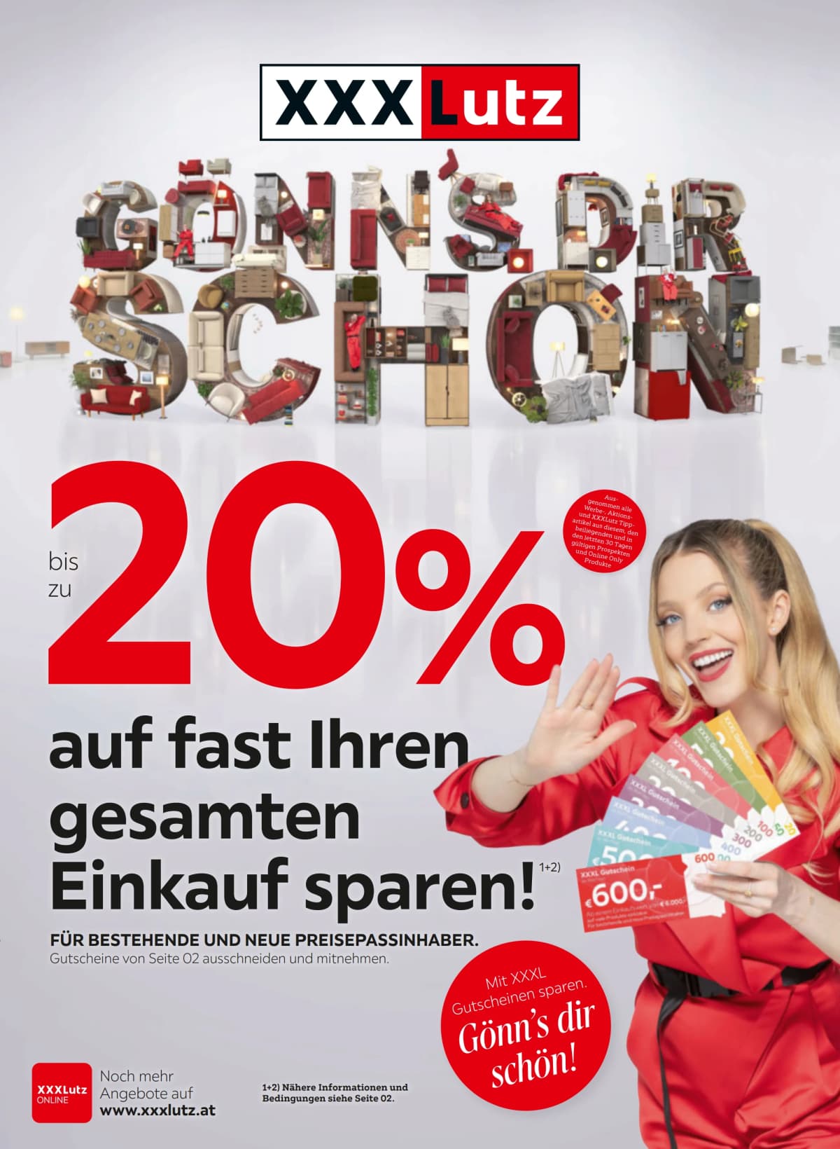 Seite 1 des XXXLutz Flugblatts – 20% Einkauf Sparen ab 09.09.2026.