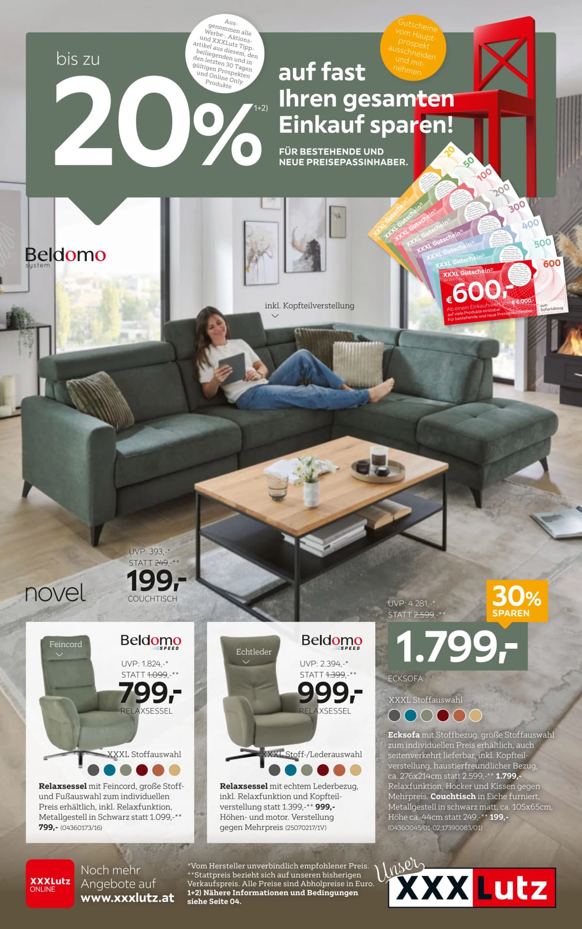 Seite 1 des XXXLutz Flugblatts – Bis zu 20% Sparen!