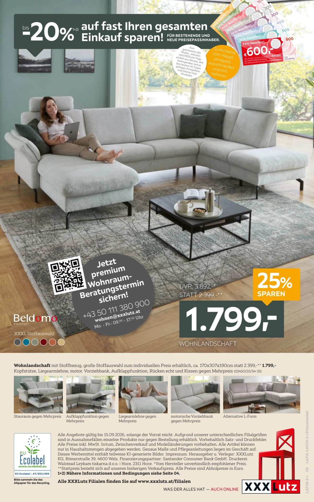 Seite 8 des XXXLutz Flugblatts – Bis zu 20% Sparen!