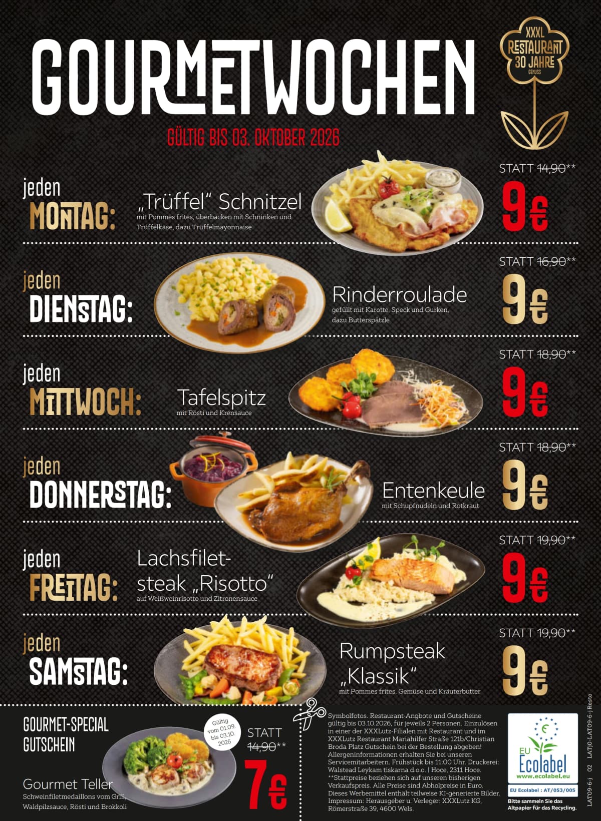 Seite 2 des XXXLutz Flugblatts – Gourmet Wochen
