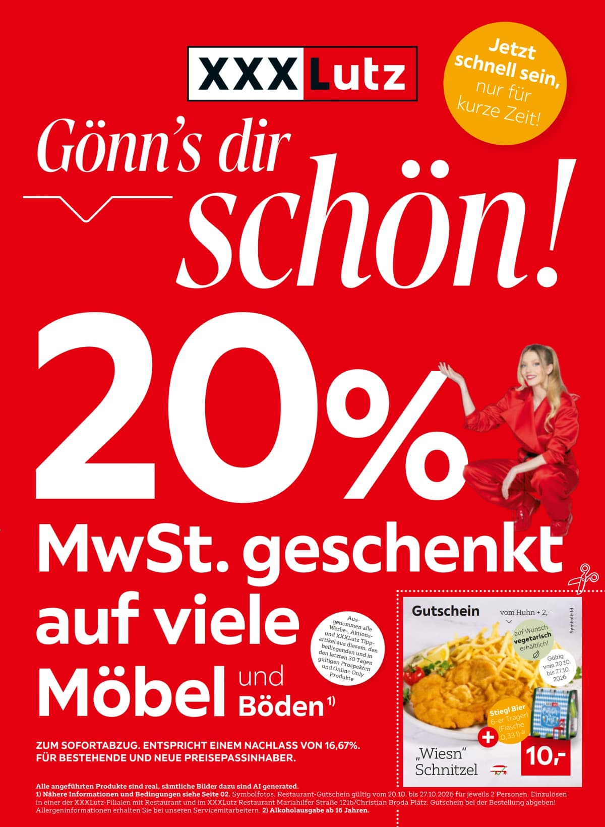 Titelblatt des XXXLutz Prospekts 20% Mwst. geschenkt