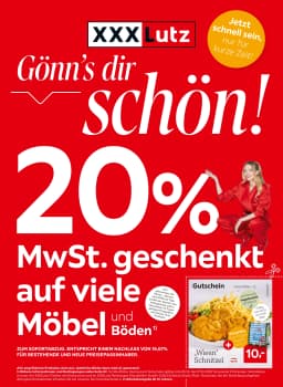Seite 1 des XXXLutz Prospekts 20% Mwst. geschenkt