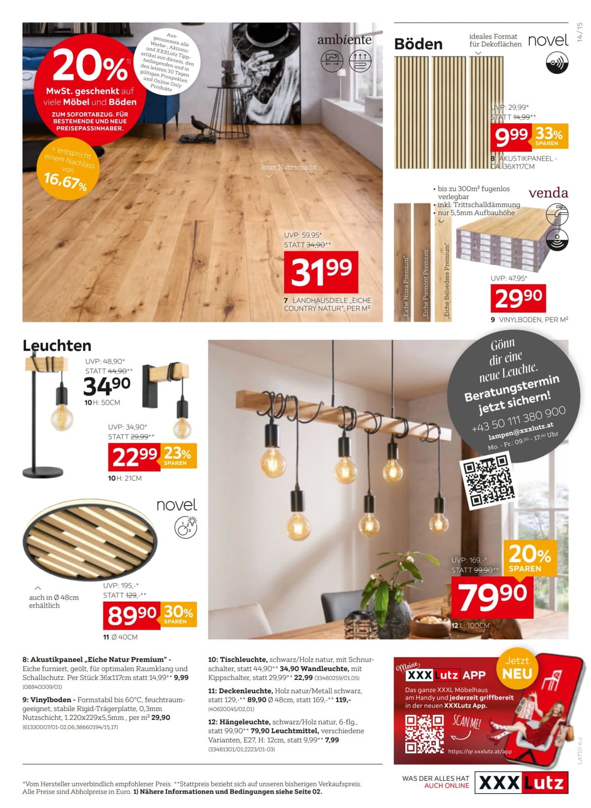 Seite 15 des XXXLutz Flugblatts – 20% Mwst. geschenkt