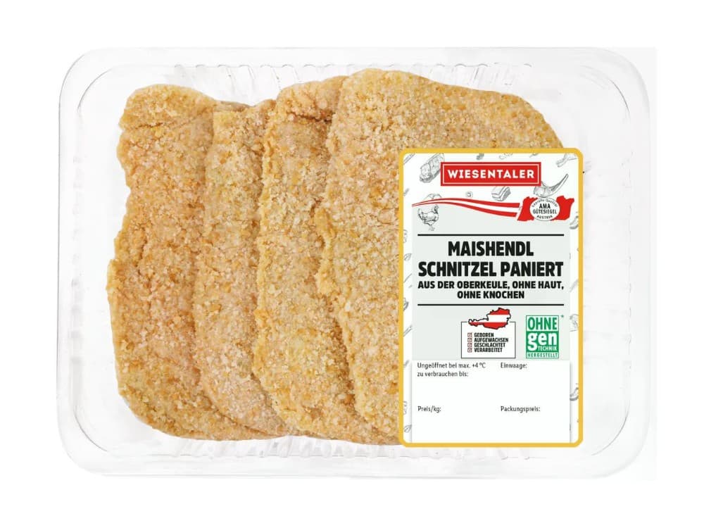 Frische Maishendl Schnitzel paniert 500 g WIESENTALER Angebot bei Lidl