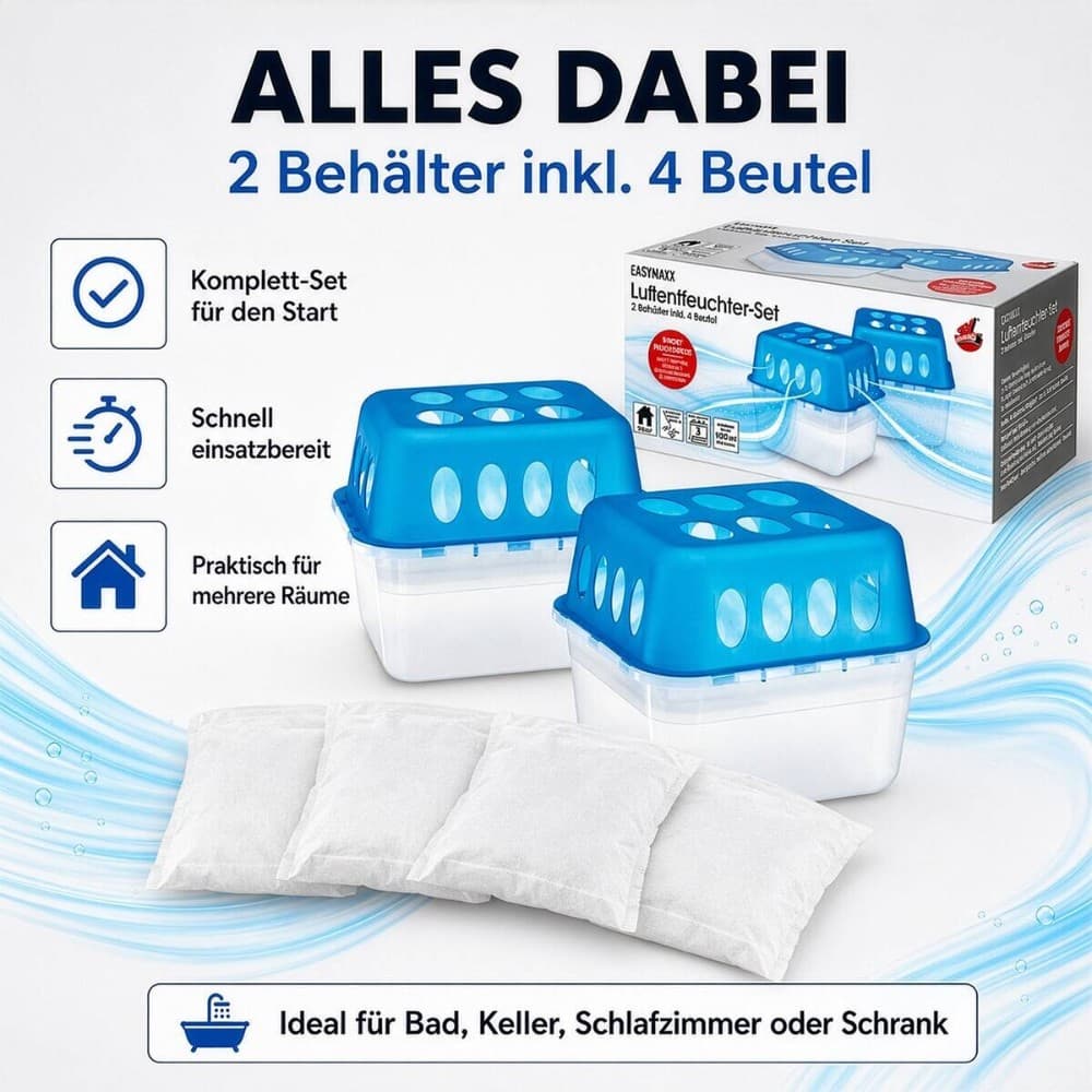 Easy Maxx Luftentfeuchter Starter Set, 2 Behälter und 4 Beutel – Interspar