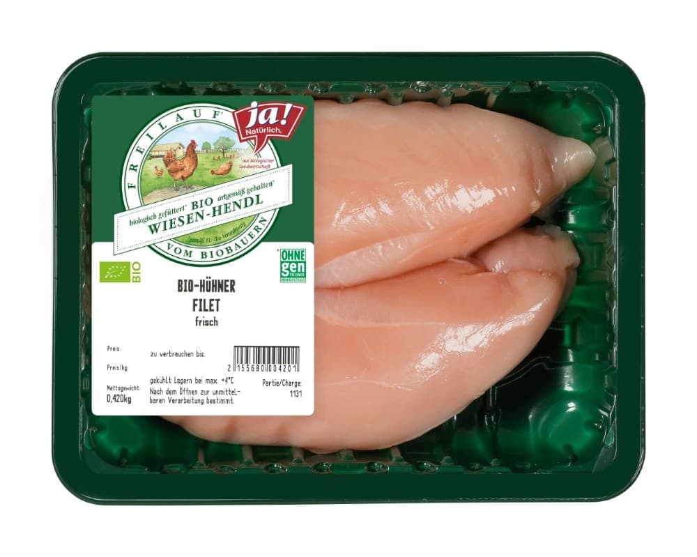 Ja! Natürlich Bio-Hendfilet vom Wiesenhendl ca. 374 g Packung Angebot bei Billa