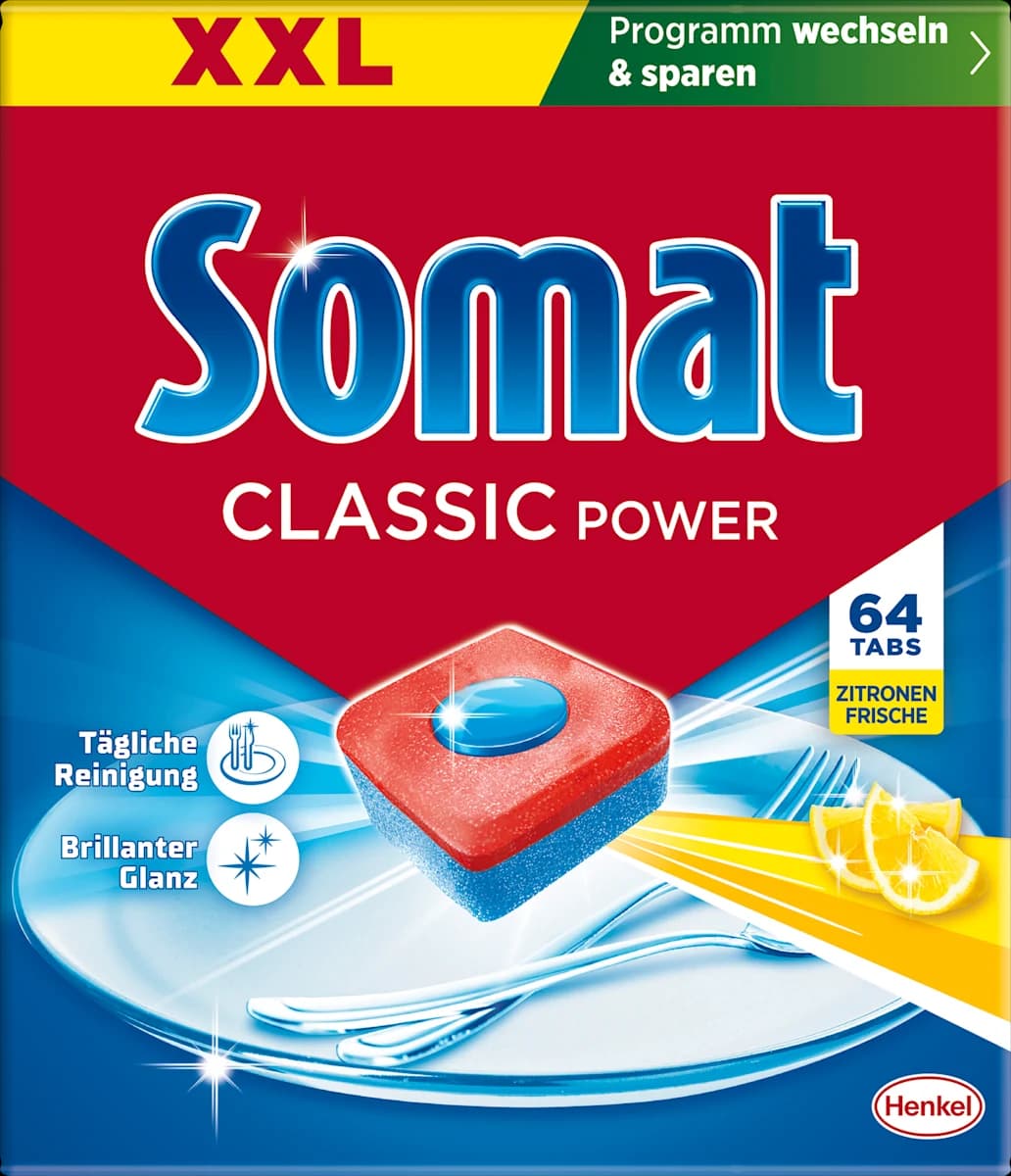 Somat Geschirrspül-Tabs Classic Power Zitrone, 64 Stk. – Dm