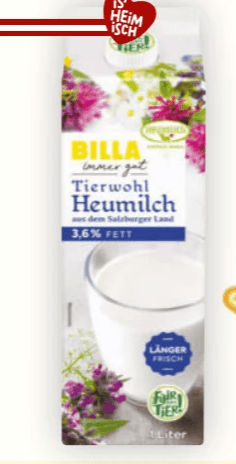 BILLA immer gut Bergbauern Heumilch ESL 3.6%, 1 Liter – Billa Plus