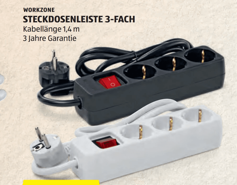 Steckdosenleiste 3-fach, Kabellänge 1,4 m Workzone – Hofer