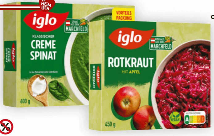 Iglo Rotkraut, Cremespinat, Cremespinat laktosefrei, 450 g / 600 g – Billa