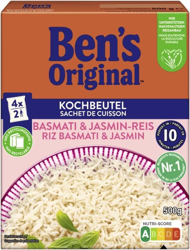 Ben's Original loser Basmati, Jasmin Reis, Basmati Reis 10 Min. im Kochbeutel od. Risotto Reis, 1 Kilo Packung – Billa Plus