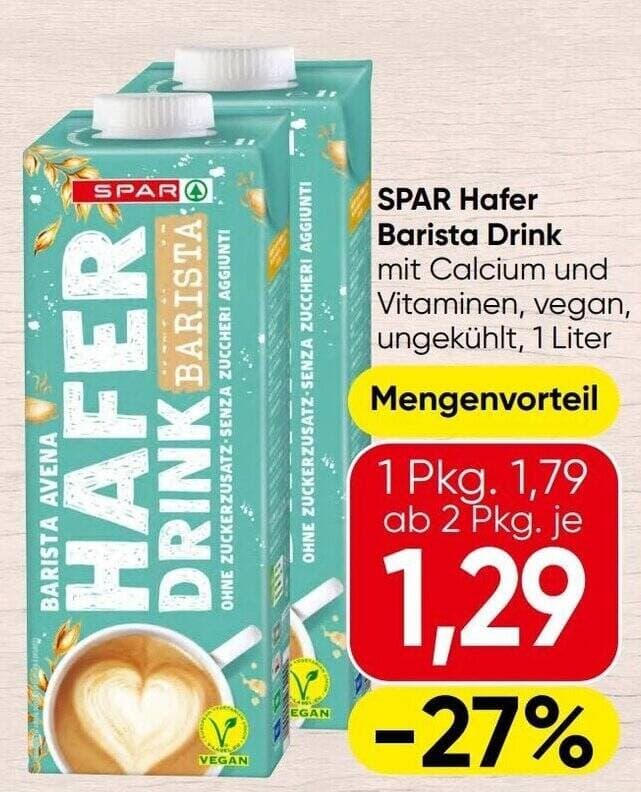 SPAR Hafer Drink Barista 1 l Angebot bei Spar