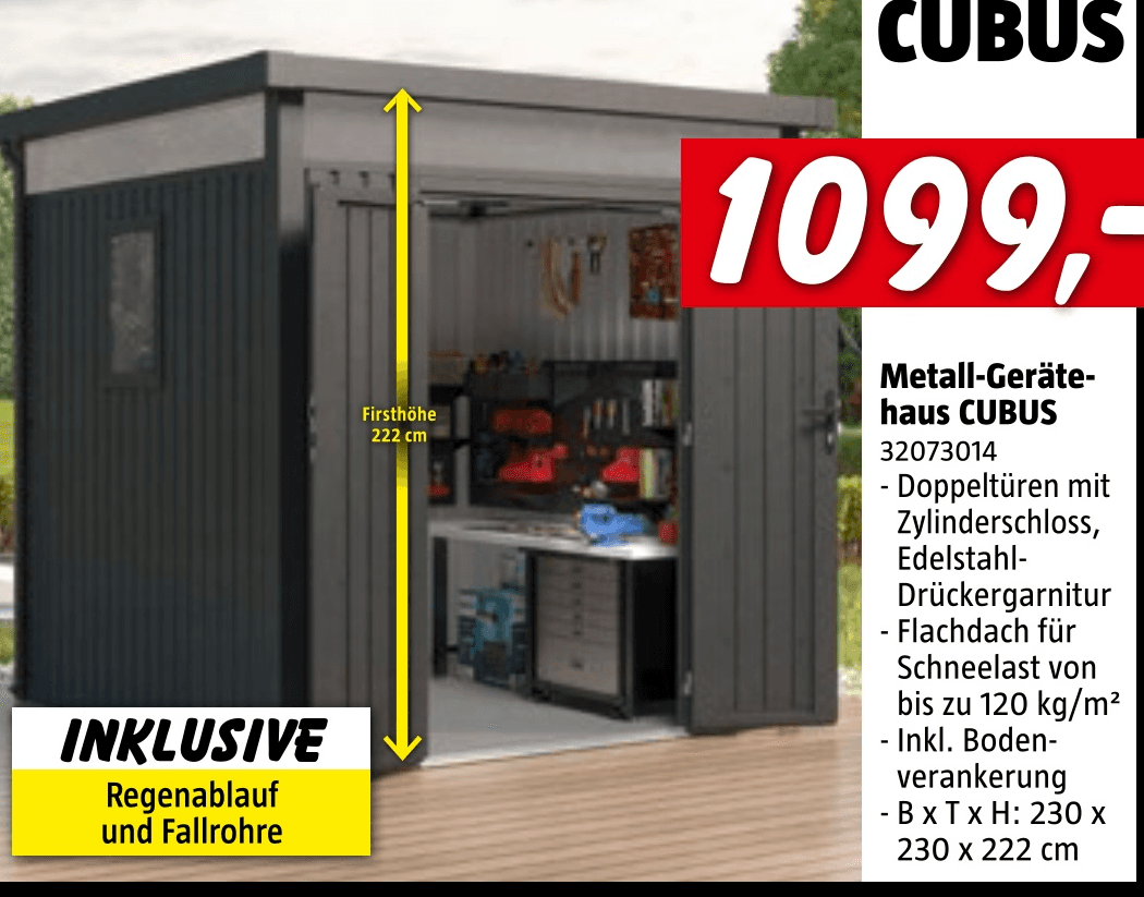 Gardol-Gerätehaus CUBUS 230 x 230 x 222 cm Angebot bei Bauhaus