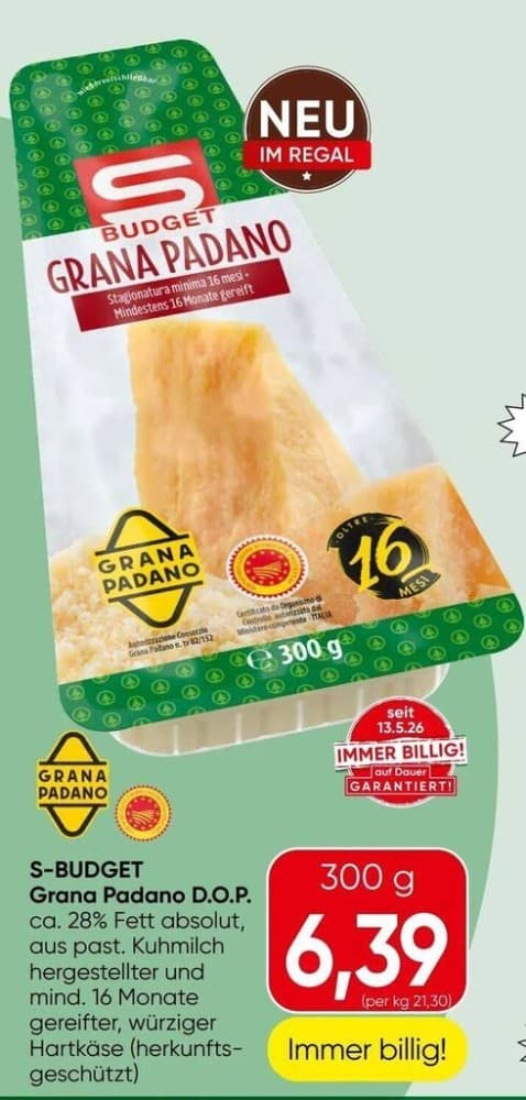 S-BUDGET Grana Padano D.O.P, 300 g – Maximarkt