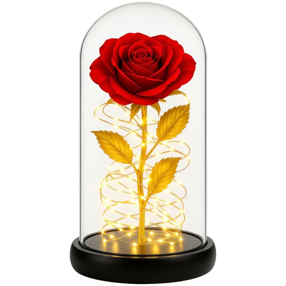LED-Rose mit Glashaube, Ø ca. 11 cm / Höhe ca. 21 cm – NKD