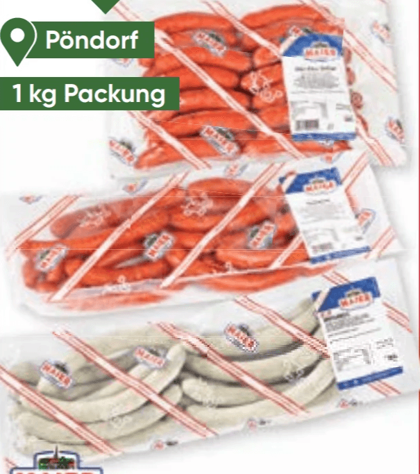 Maier Bratwürstel, Käsbreziner, Debreziner, Käsekrainer, Chili Käsekrainer oder Chili Käsegriller, 1 kg Packung – Maximarkt