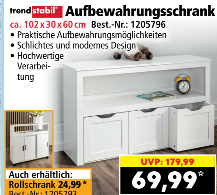 Aufbewahrungsschrank, ca. 102 x 30 x 60 cm trendStabil – Norma