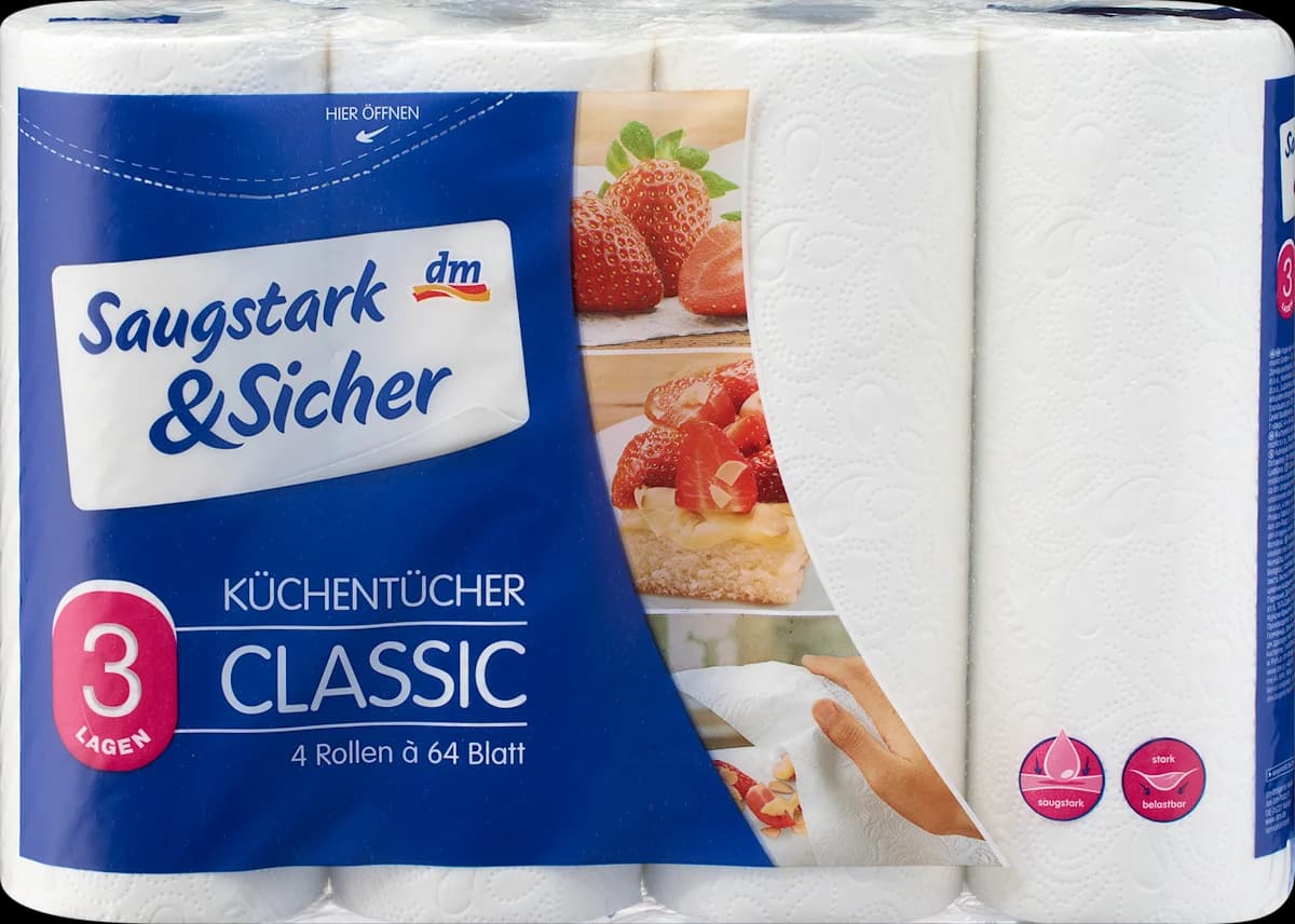 Saugstark & Sicher Küchentücher Classic, 4x64 Bl. – Dm