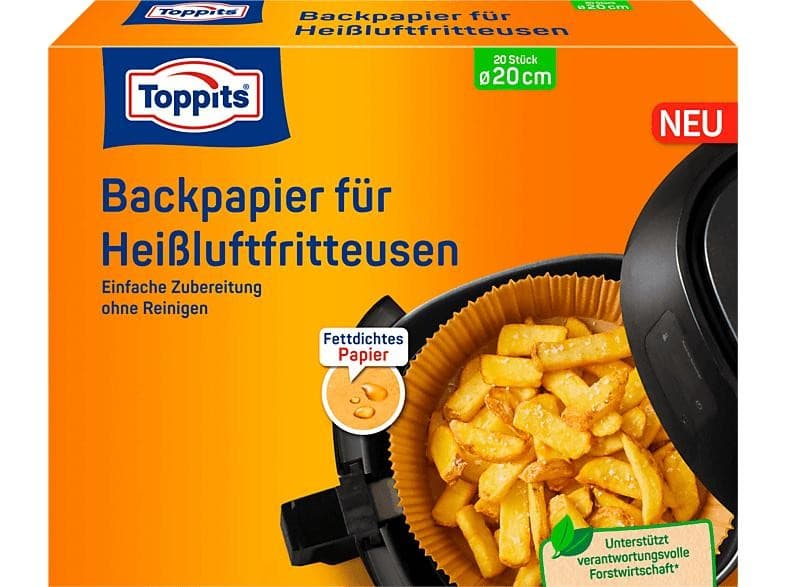 Backpapier für Heißluftfritteusen, 20 Stück, 20 cm ø TOPPITS – Maximarkt