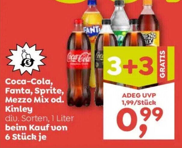 Coca-Cola, Fanta, Sprite, Mezzo Mix oder Kinley 1 Liter Angebot bei Adeg