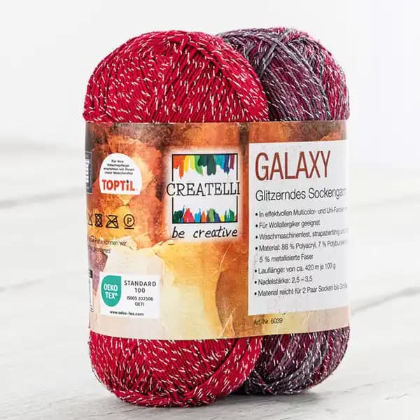 Glitzer-Sockenwolle "Galaxy", 2 Knäuel à 100 g CREATELLI – Norma