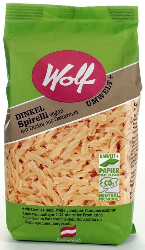 Dinkel Spirelli/Hörnchen, 500 g WOLF – Norma