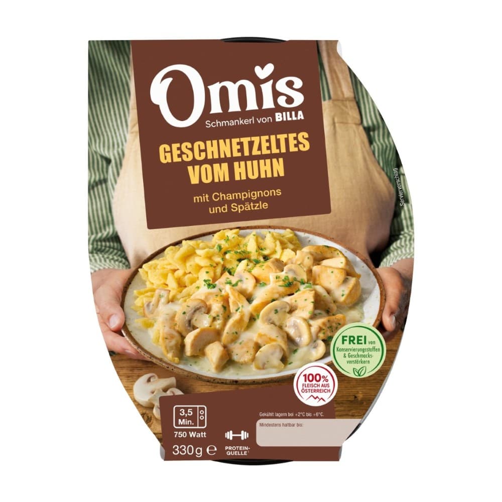 Omis Geschnetzeltes vom Huhn mit Champignons und Nockerln, 330 g – Billa