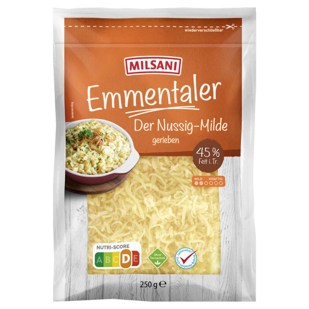 Emmentaler gerieben, 250 g Milsani – Hofer
