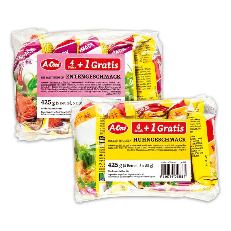 Instant Nudelsuppe, 4x85 g + 1x85 g gratis A-One – Norma