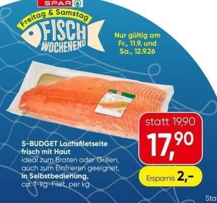 S-BUDGET Lachsfiletseite frisch mit Haut, 1 kg – Interspar