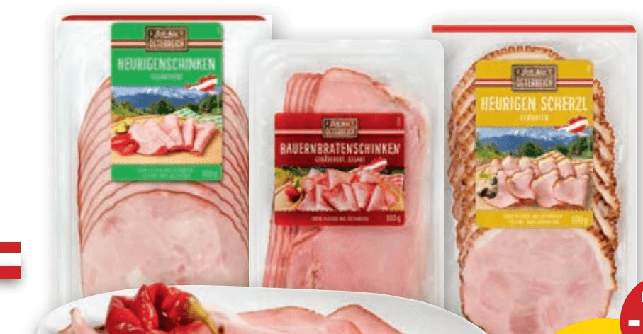 Heurigenschinken, Heurigen Scherzl oder Bauernbratenschinken, 100 g – Penny