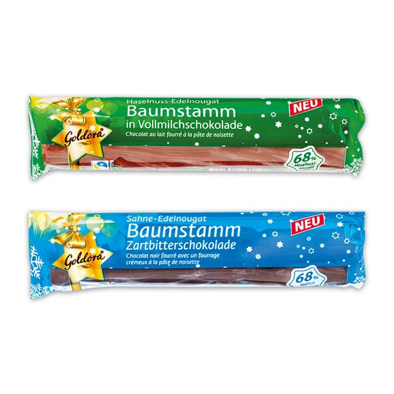 Haselnuss-/Sahne-Edelnougat Baumstamm 100 g Goldora Angebot bei Norma