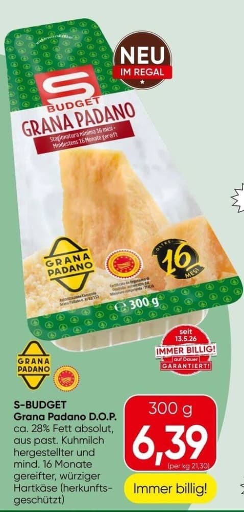 S-BUDGET Grana Padano D.O.P., 300 g – Spar